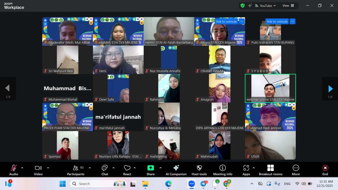 RATUSAN PESERTA HADIRI WEBINAR NASIONAL KOLABORASI STAI DDI MAJENE, STAI Al FALAH BANJARBARU & STAI KUPANG